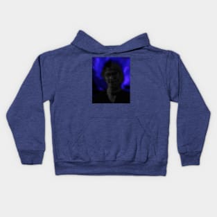 Portrait, digital collage and special processing. Man, like in night dreams. Demon. Gray and blue. Kids Hoodie
